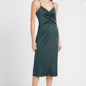 Express Dark Green Satin Maxi Midi Dress
